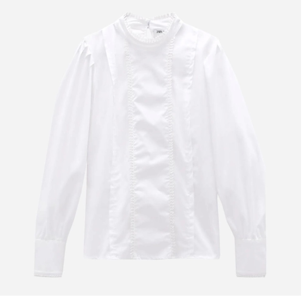 ZARA scalloped long sleeve blouse